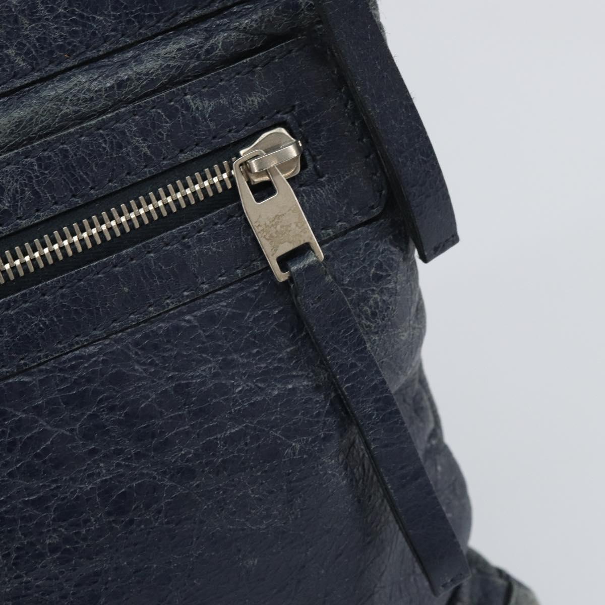 BALENCIAGA Classic Clip L Clutch Bag Leather Navy Silver 273023 Auth bs32576