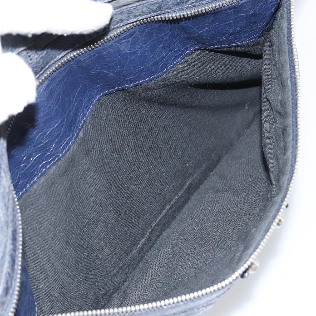 BALENCIAGA Classic Clip L Clutch Bag Leather Navy Silver 273023 Auth bs32576