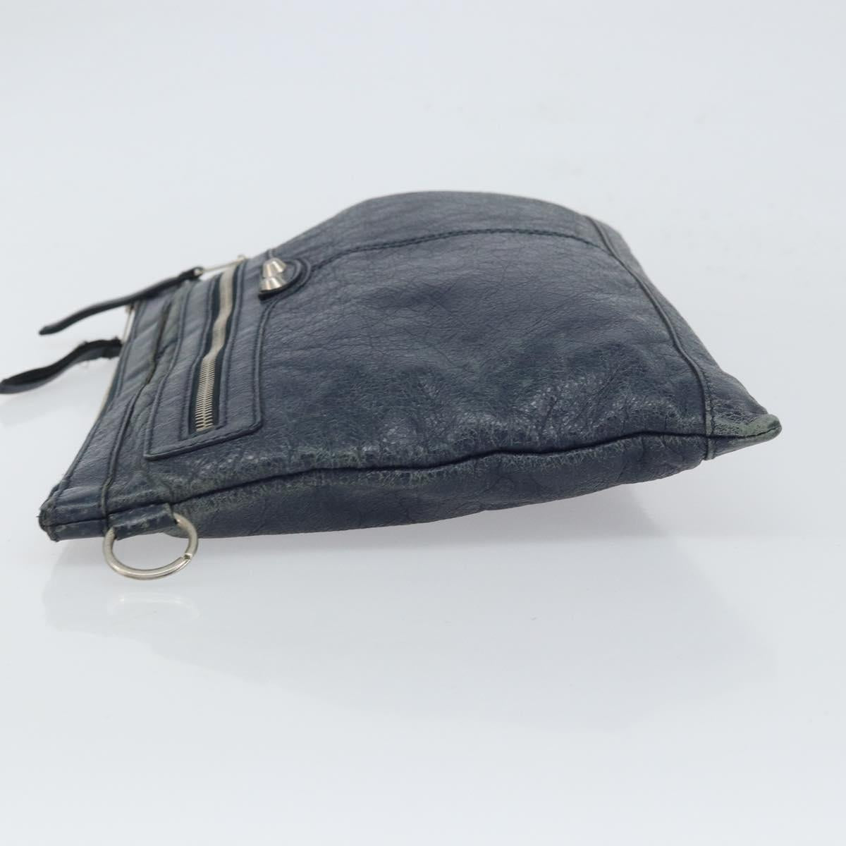 BALENCIAGA Classic Clip L Clutch Bag Leather Navy Silver 273023 Auth bs32576