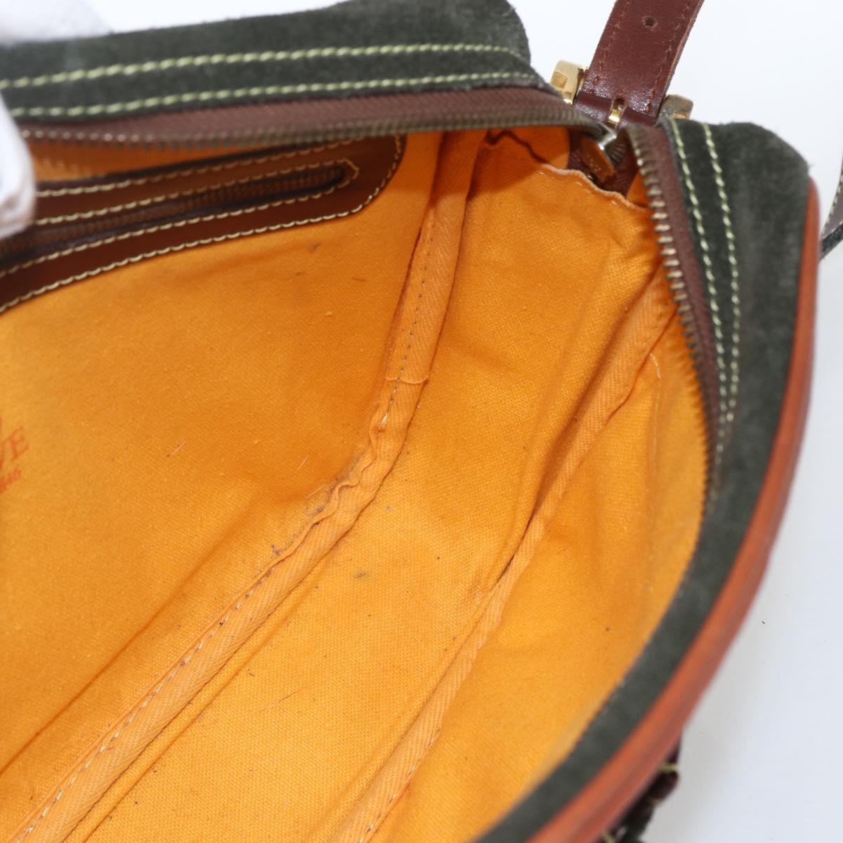 LOEWE Shoulder Bag Suede Khaki Gold Auth bs32579