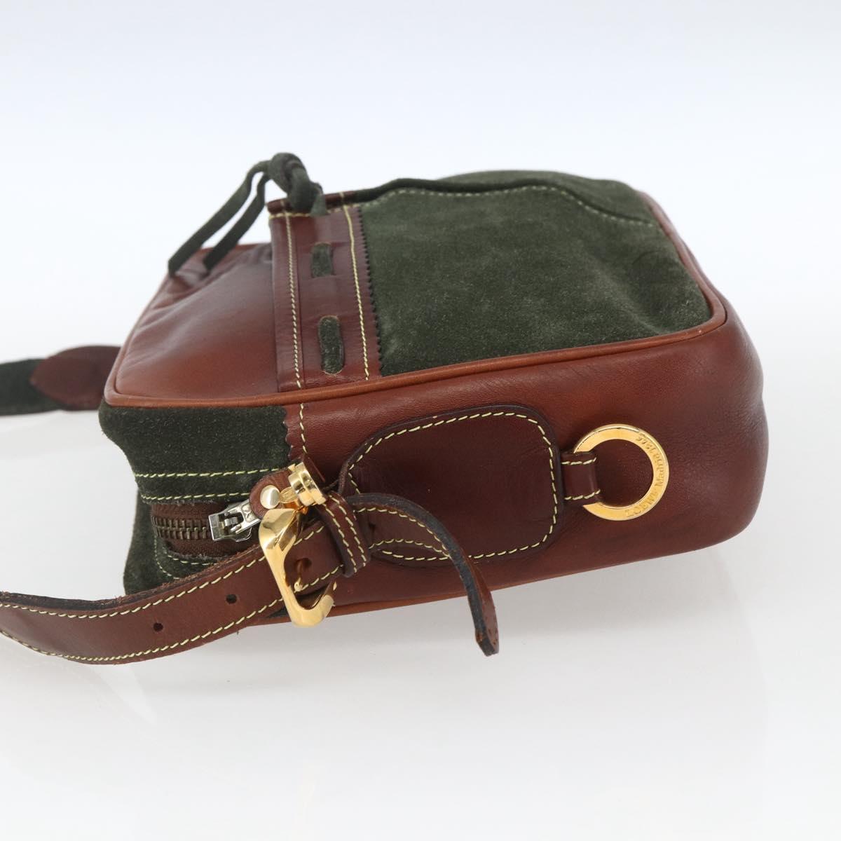 LOEWE Shoulder Bag Suede Khaki Gold Auth bs32579