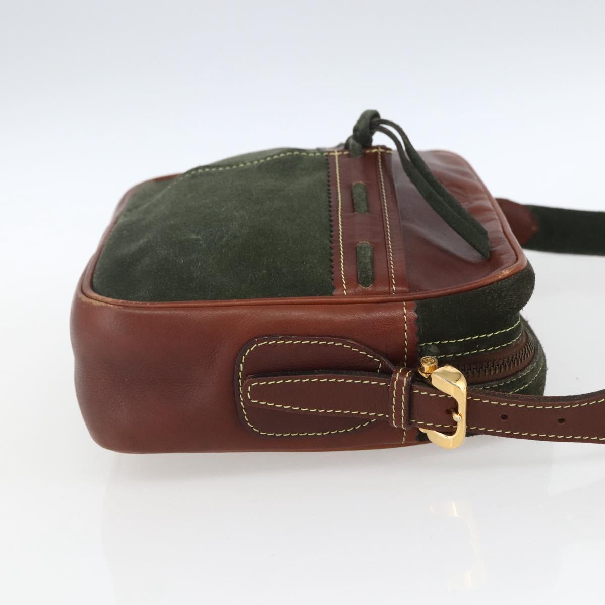 LOEWE Shoulder Bag Suede Khaki Gold Auth bs32579
