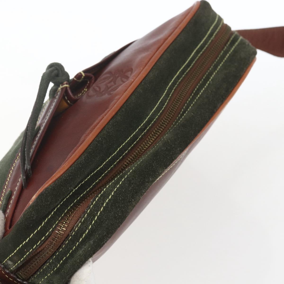 LOEWE Shoulder Bag Suede Khaki Gold Auth bs32579