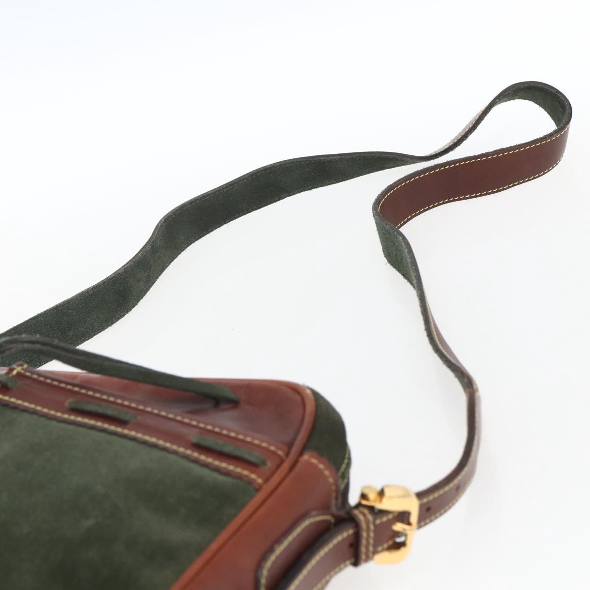 LOEWE Shoulder Bag Suede Khaki Gold Auth bs32579