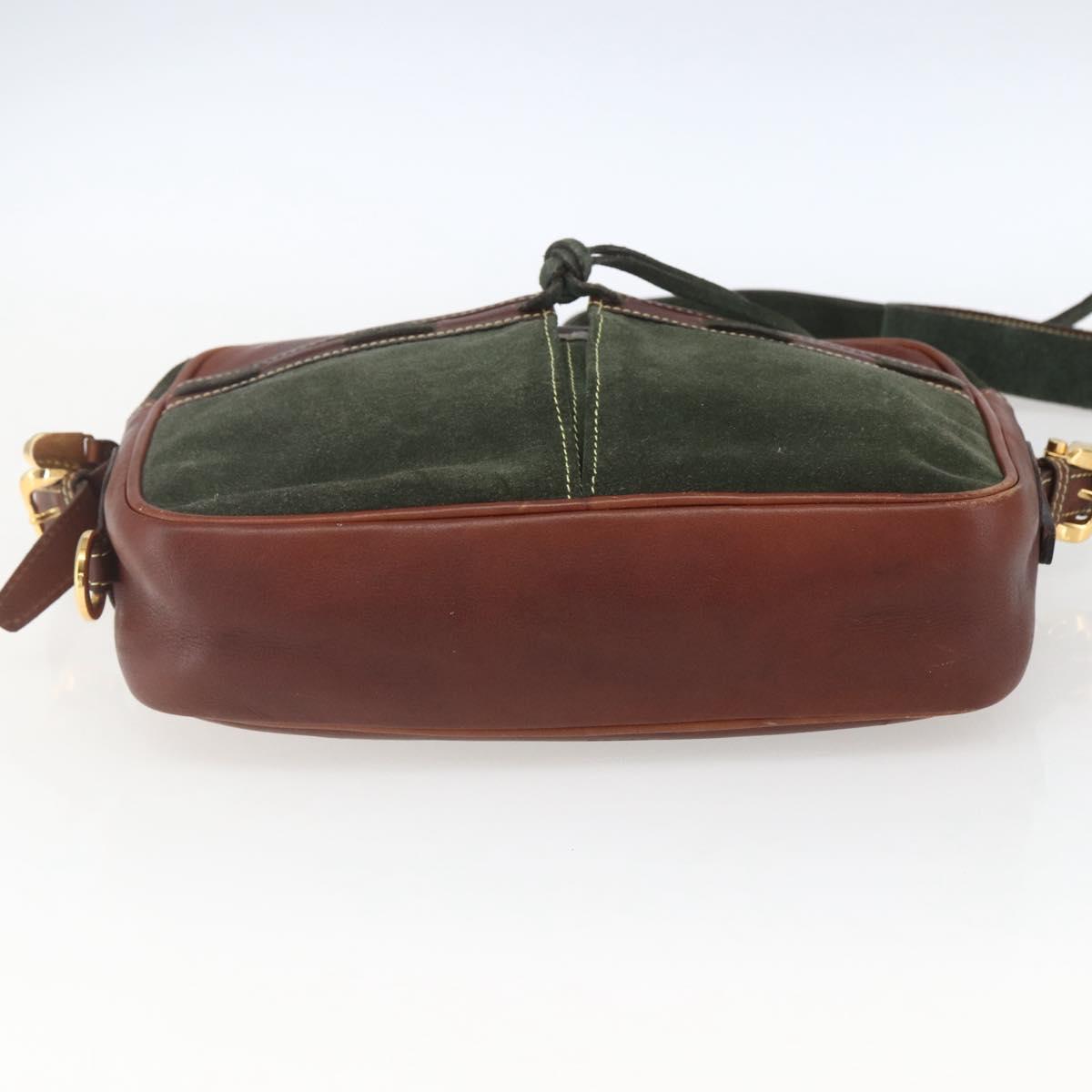LOEWE Shoulder Bag Suede Khaki Gold Auth bs32579