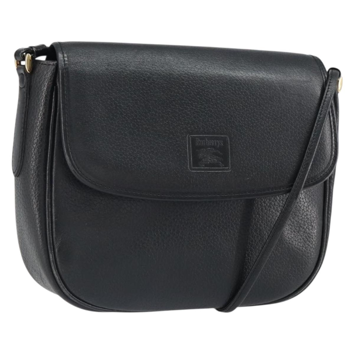 Burberrys Shoulder Bag Leather Black Gold Auth bs32582