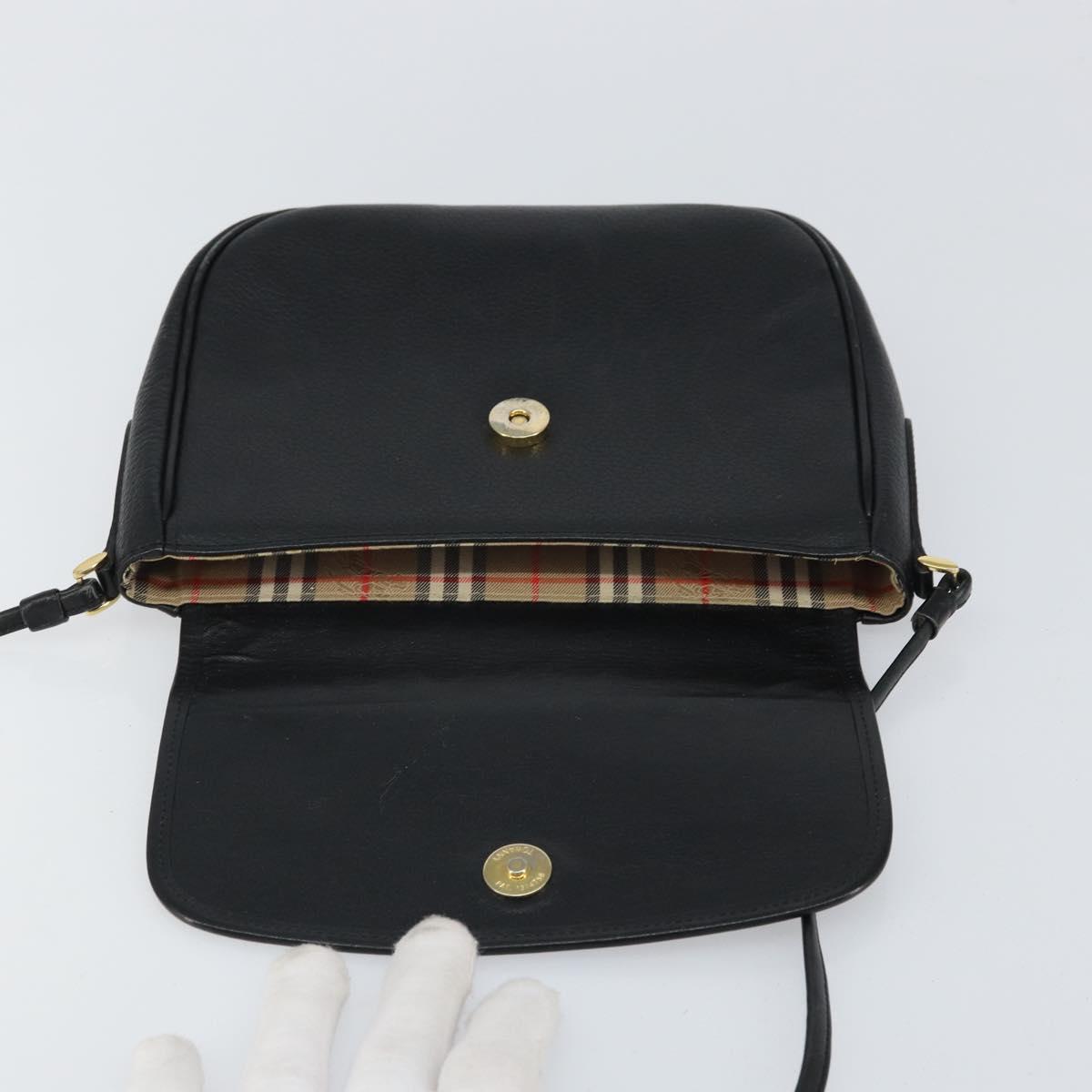 Burberrys Shoulder Bag Leather Black Gold Auth bs32582