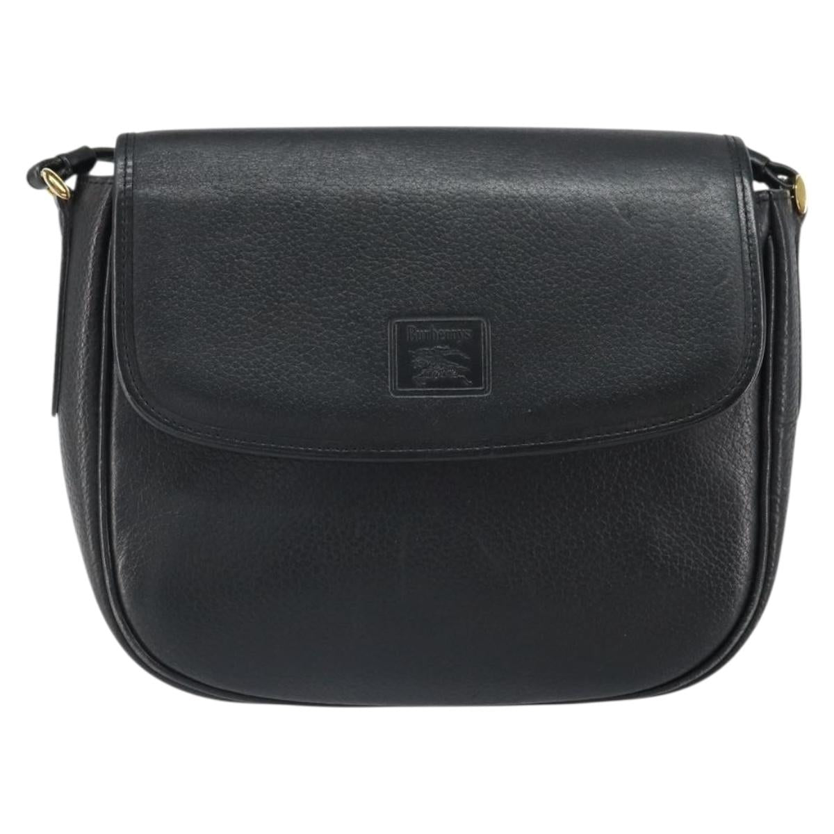 Burberrys Shoulder Bag Leather Black Gold Auth bs32582
