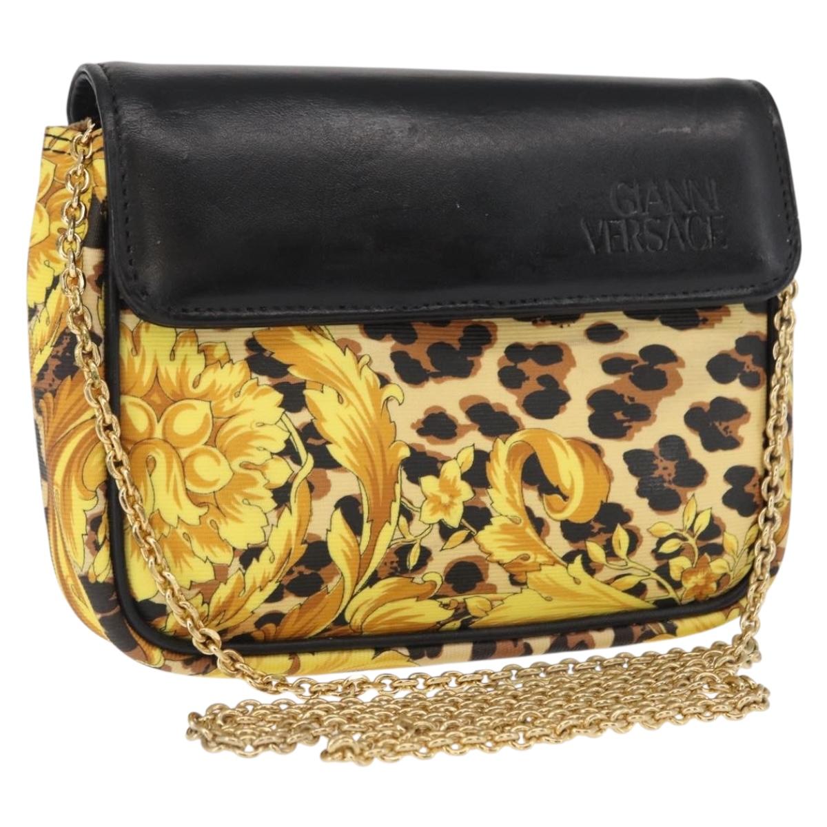 Gianni Versace Chain Shoulder Bag PVC Canvas Yellow Black gold Auth bs32584