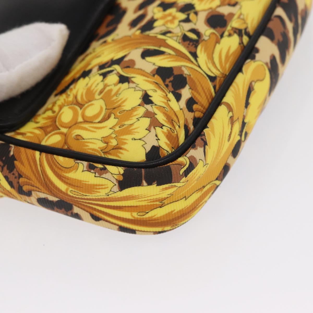 Gianni Versace Chain Shoulder Bag PVC Canvas Yellow Black gold Auth bs32584