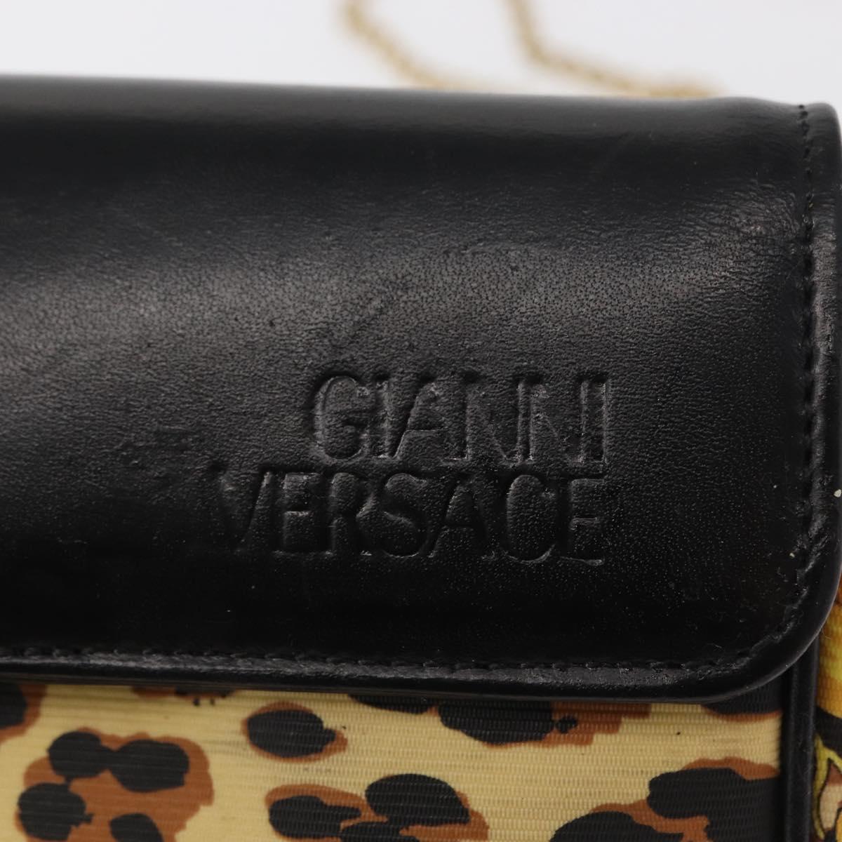Gianni Versace Chain Shoulder Bag PVC Canvas Yellow Black gold Auth bs32584