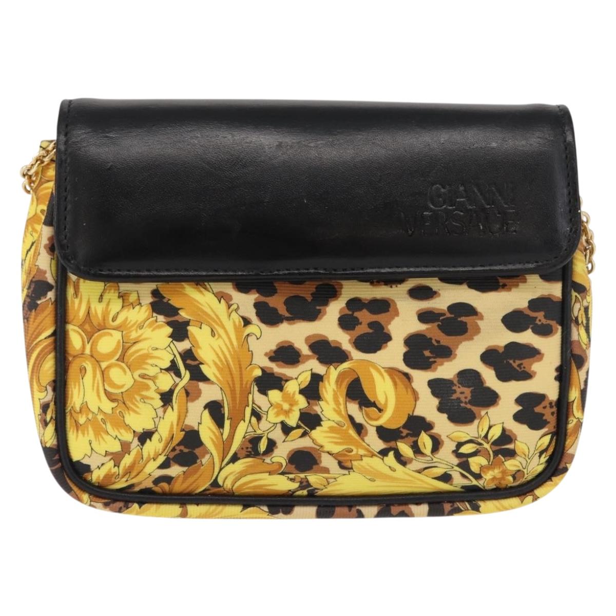 Gianni Versace Chain Shoulder Bag PVC Canvas Yellow Black gold Auth bs32584