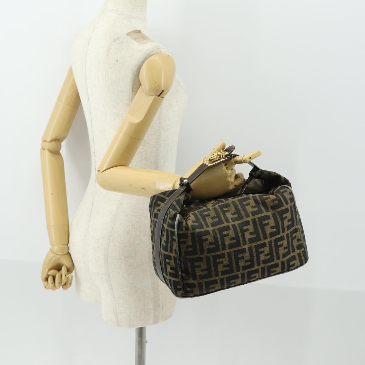 FENDI Zucca Canvas Hand Bag Black Brown Auth bs32586