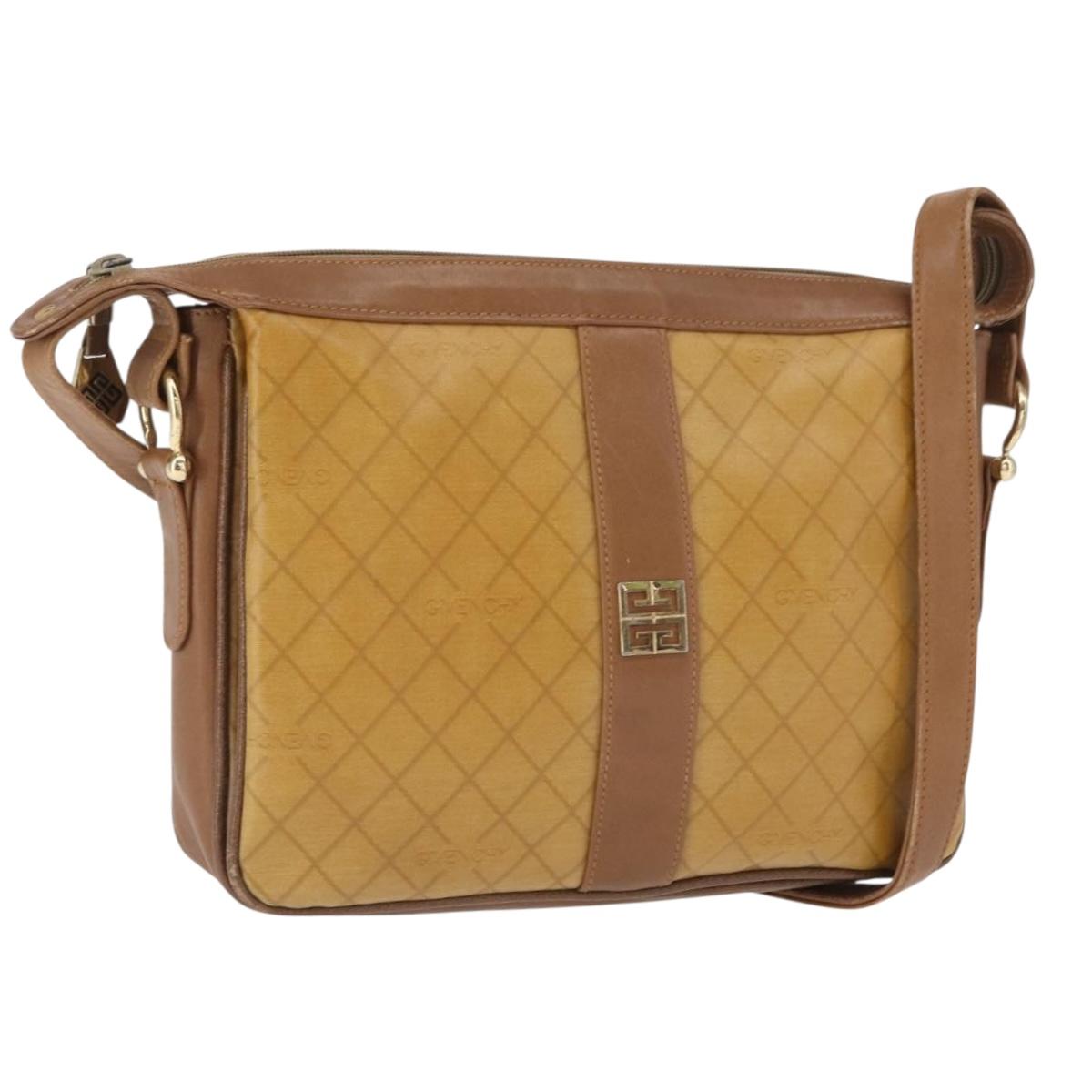 GIVENCHY Shoulder Bag PVC Canvas Beige Gold Auth bs32588