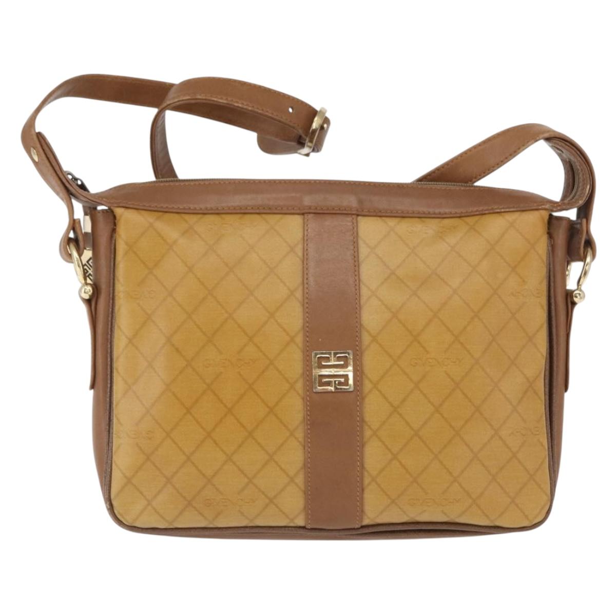 GIVENCHY Shoulder Bag PVC Canvas Beige Gold Auth bs32588