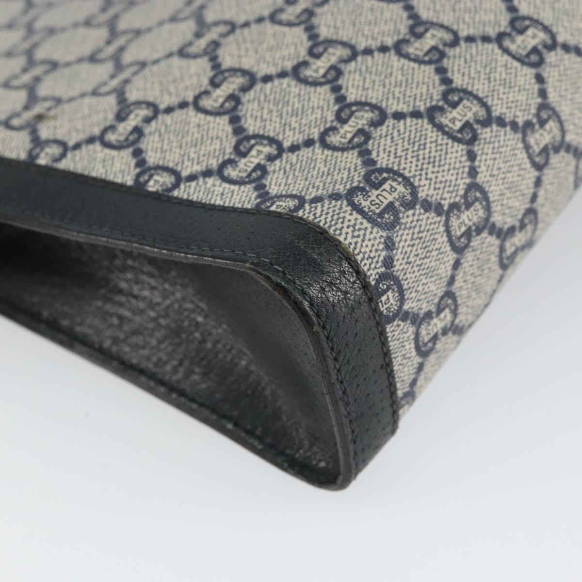 GUCCI GG Plus Supreme Clutch Bag PVC Navy Gold Auth bs32591