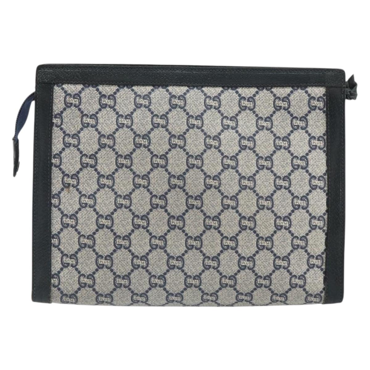 GUCCI GG Plus Supreme Clutch Bag PVC Navy Gold Auth bs32591