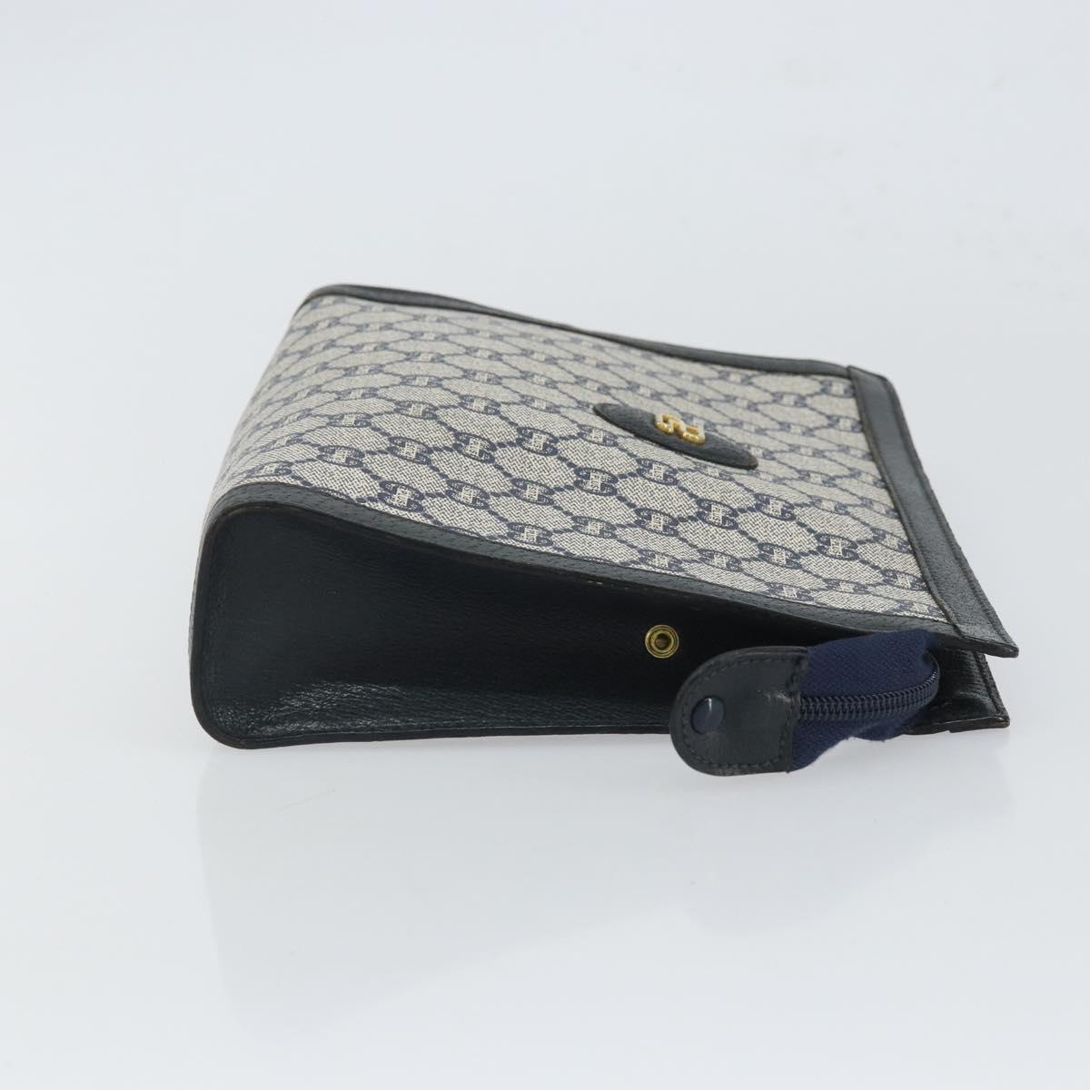 GUCCI GG Plus Supreme Clutch Bag PVC Navy Gold Auth bs32591