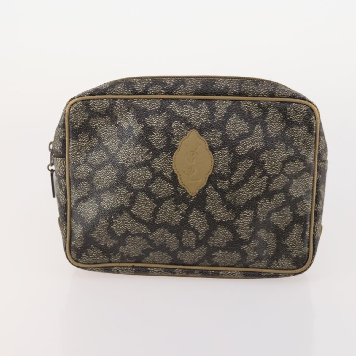 SAINT LAURENT Clutch Bag PVC Leather Coated Canvas 3 Set Beige Auth bs32596