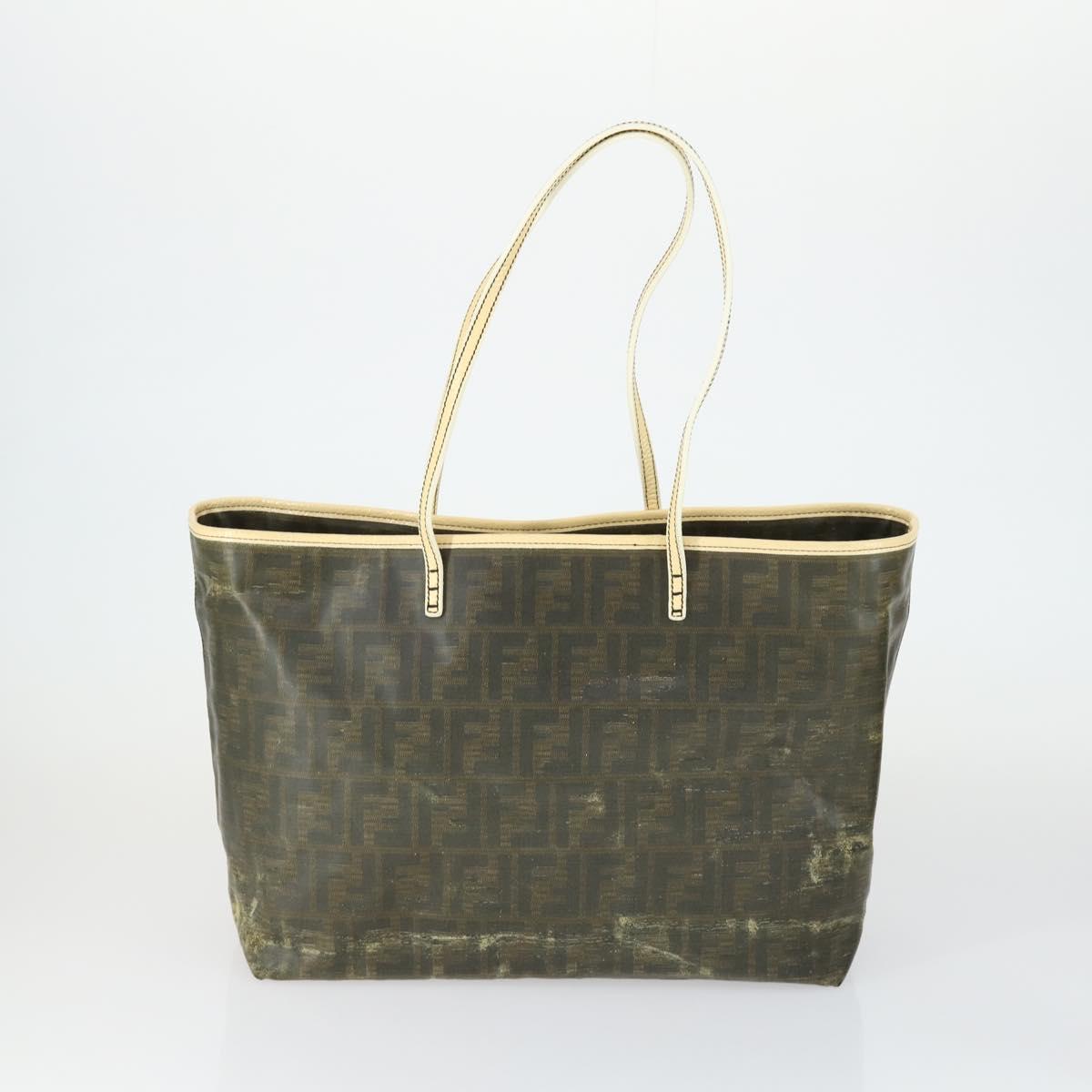 FENDI Zucca Canvas Zucchino Canvas Hand Bag PVC 2 Set Black Brown Auth bs32597