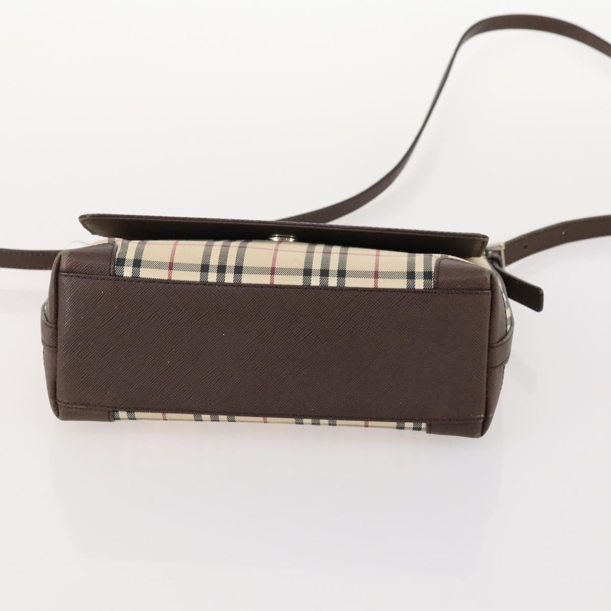 BURBERRY Nova Check Blue Label Hand Bag Nylon 2 Set Beige Auth bs32603