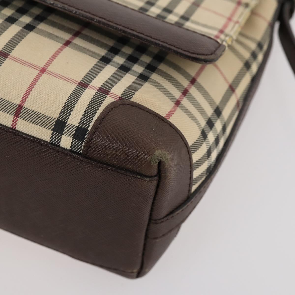 BURBERRY Nova Check Blue Label Hand Bag Nylon 2 Set Beige Auth bs32603