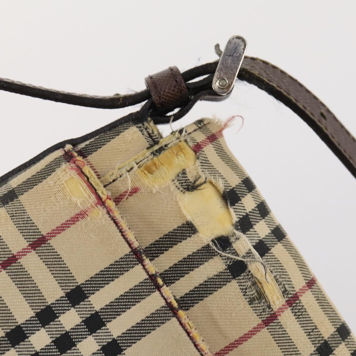 BURBERRY Nova Check Blue Label Hand Bag Nylon 2 Set Beige Auth bs32603