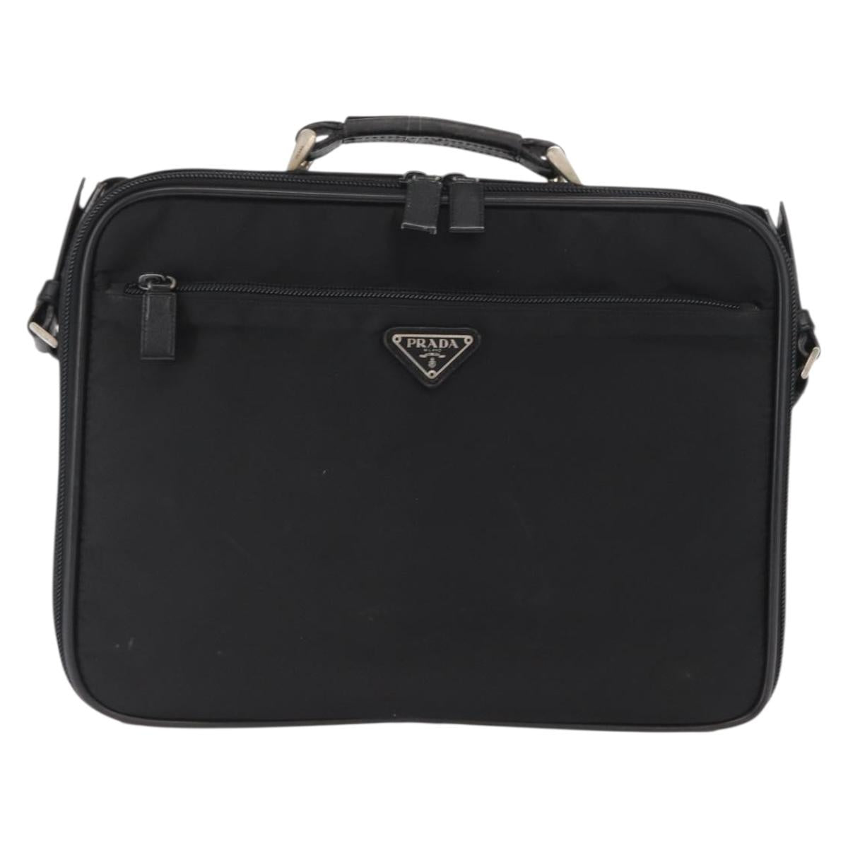 PRADA Hand Bag Nylon 2way Black Silver Auth bs32628