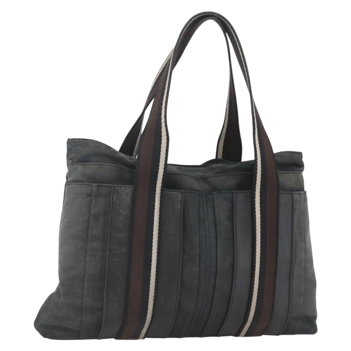HERMES Toroca Horizontal MM Hand Bag Canvas Black Brown Auth bs32632