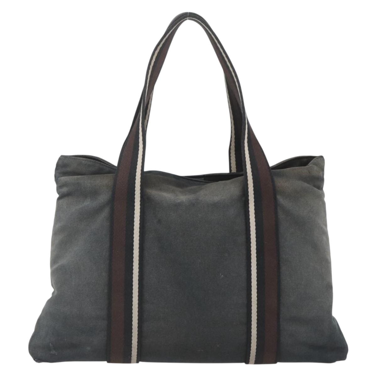 HERMES Toroca Horizontal MM Hand Bag Canvas Black Brown Auth bs32632