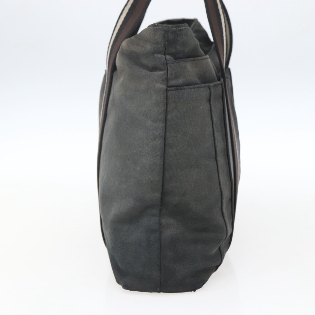 HERMES Toroca Horizontal MM Hand Bag Canvas Black Brown Auth bs32632