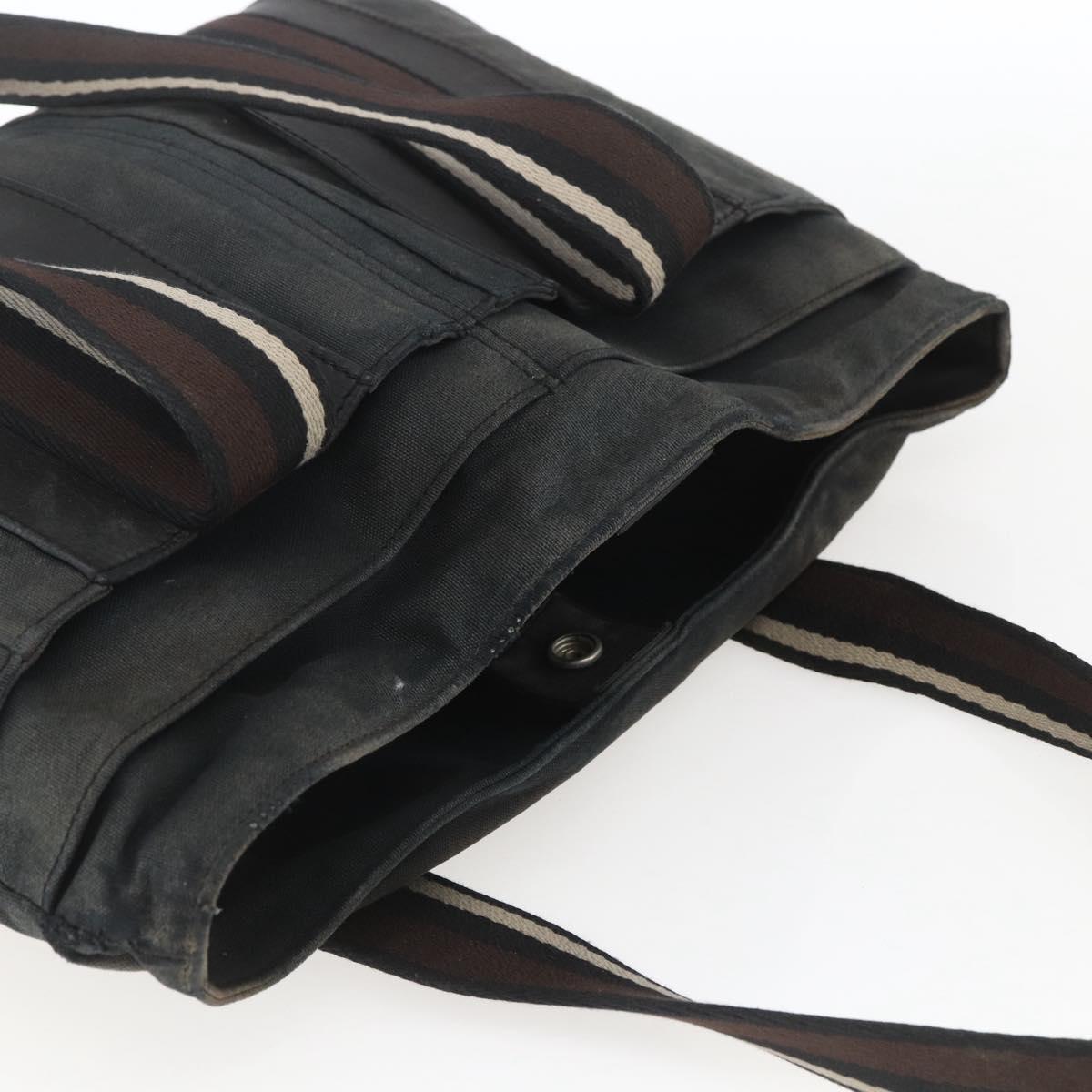 HERMES Toroca Horizontal MM Hand Bag Canvas Black Brown Auth bs32632