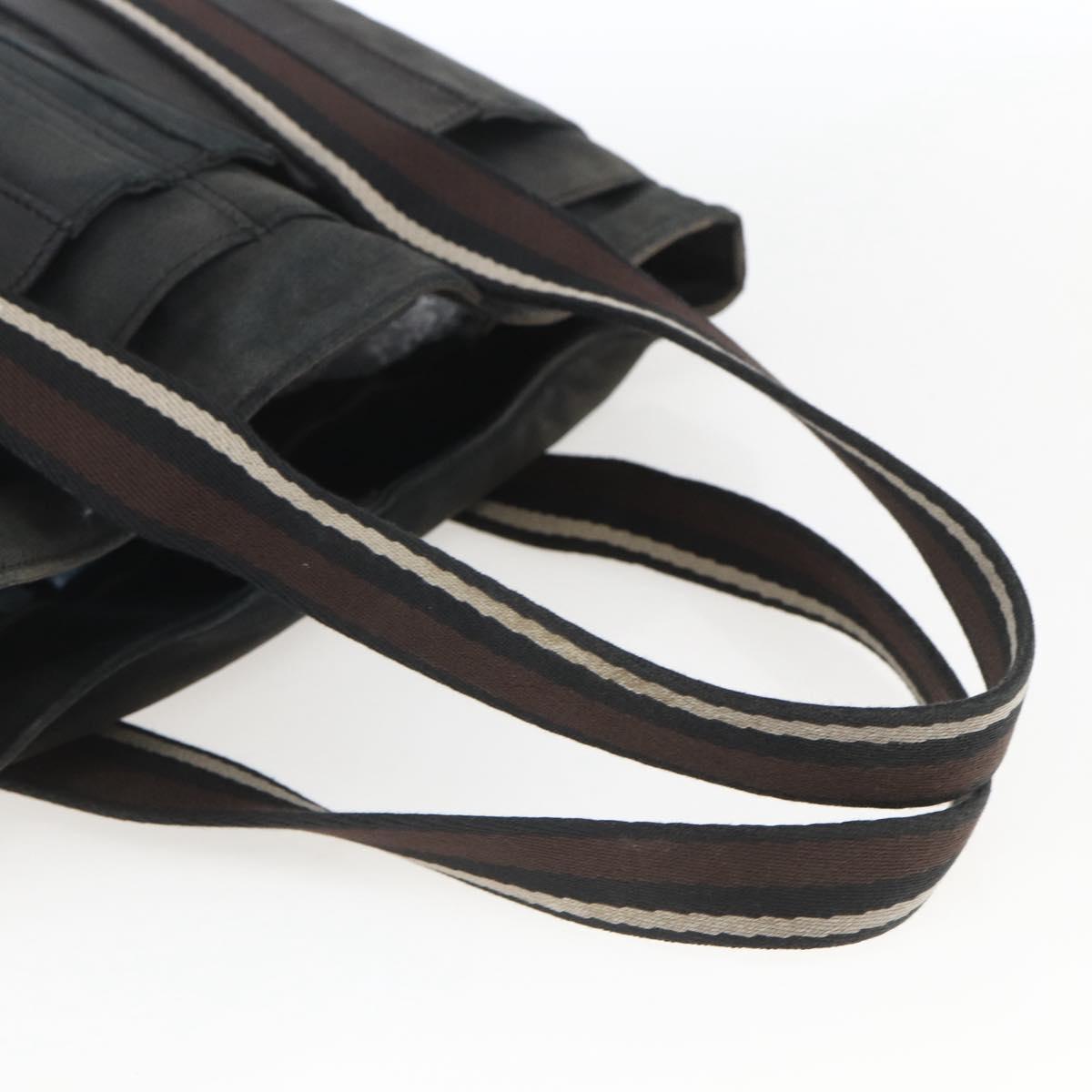 HERMES Toroca Horizontal MM Hand Bag Canvas Black Brown Auth bs32632