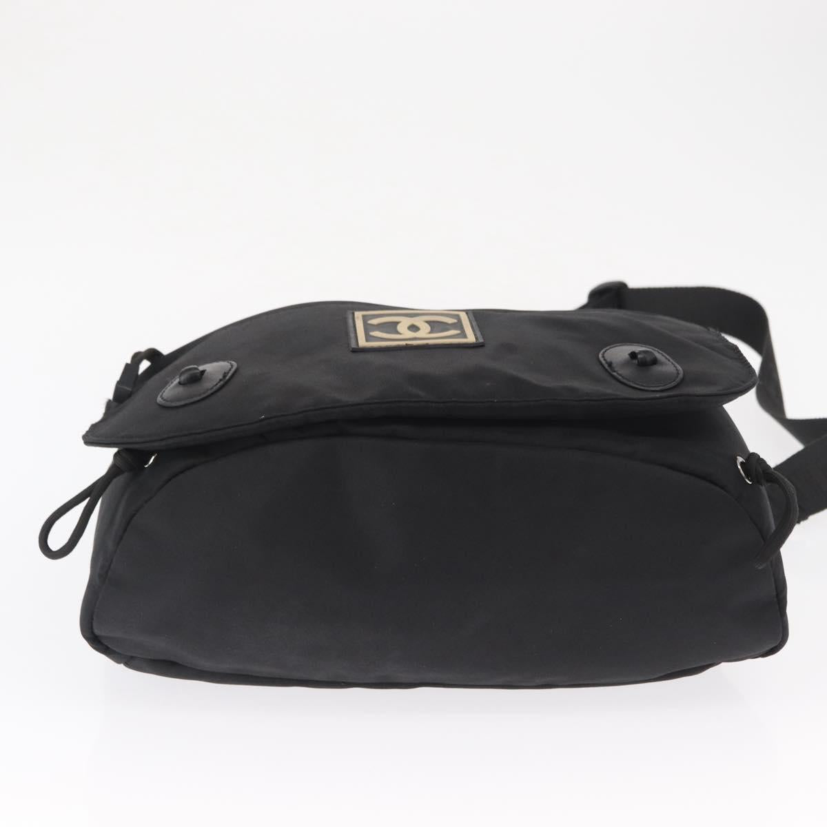 CHANEL Shoulder Bag Nylon Black Silver CC Auth bs32634