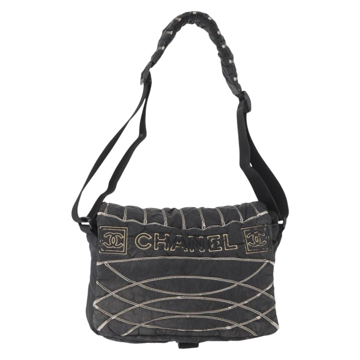 CHANEL Shoulder Bag Nylon Black CC Auth bs32635
