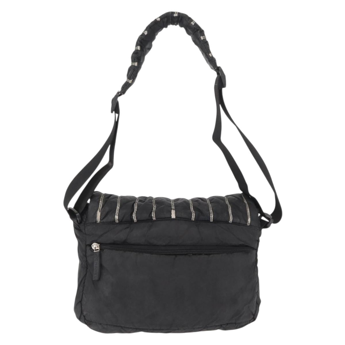 CHANEL Shoulder Bag Nylon Black CC Auth bs32635