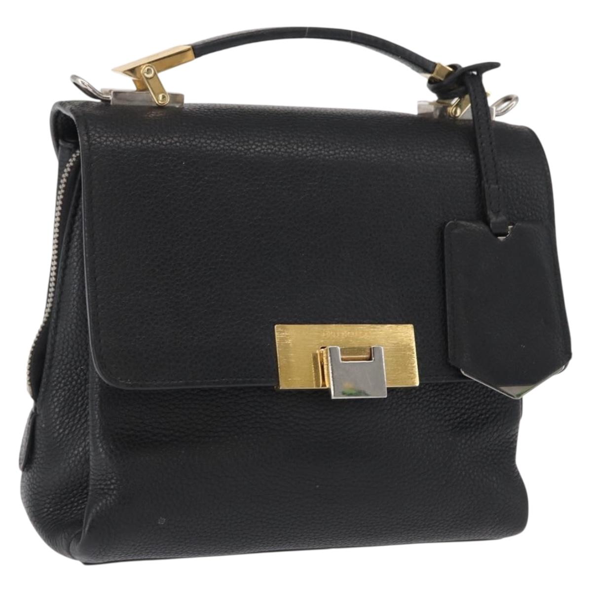BALENCIAGA Rudis Hand Bag Leather Black Gold Auth bs32640