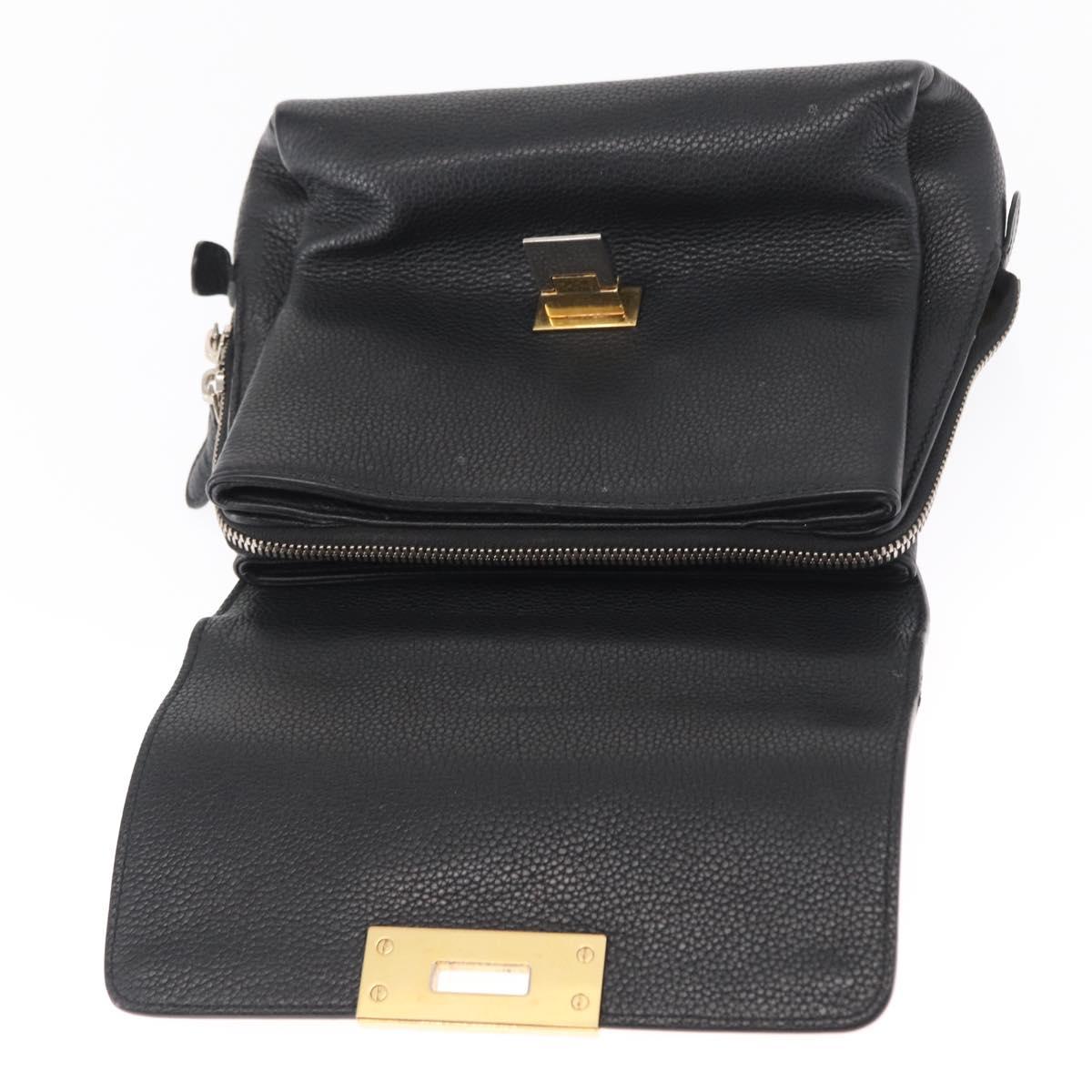 BALENCIAGA Rudis Hand Bag Leather Black Gold Auth bs32640