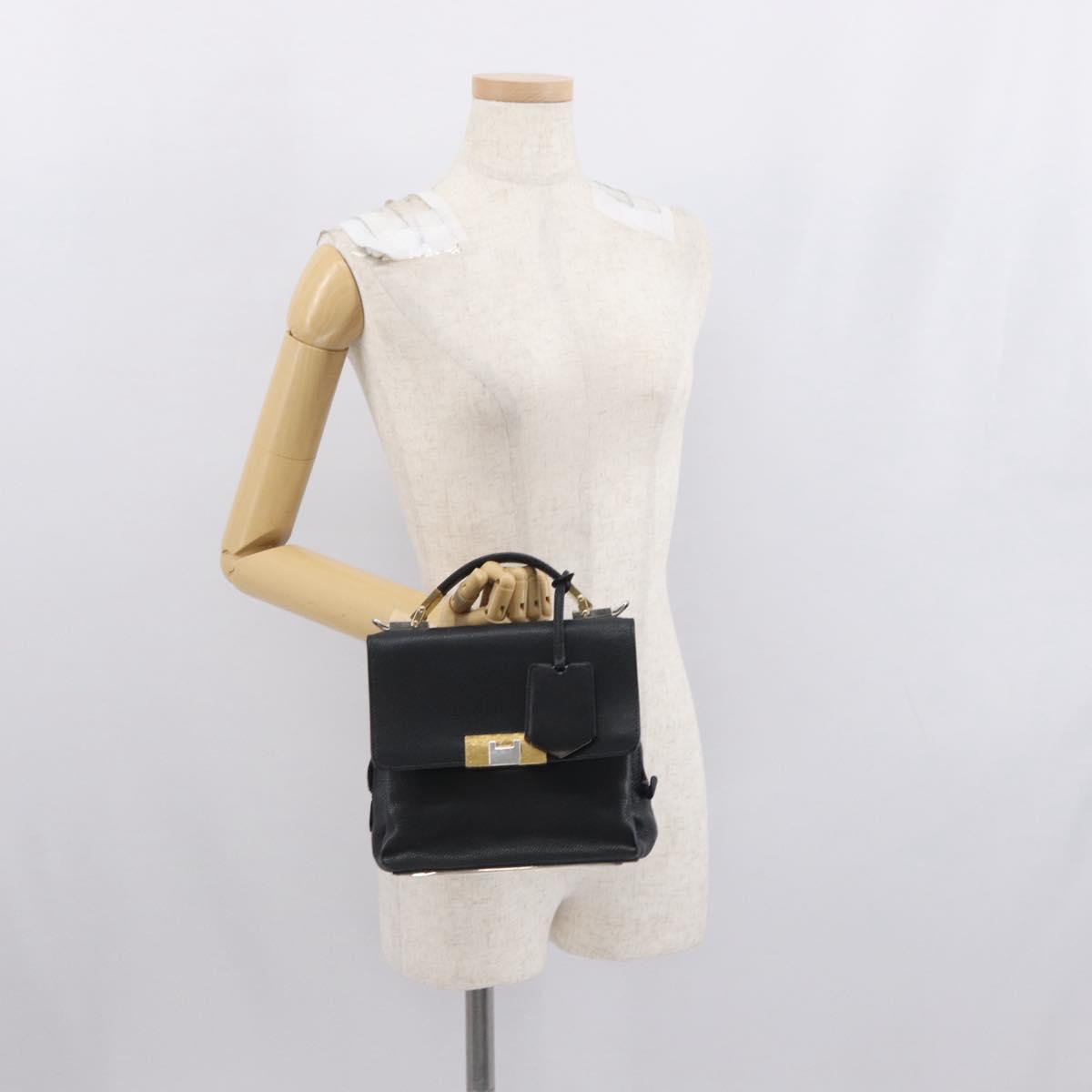 BALENCIAGA Rudis Hand Bag Leather Black Gold Auth bs32640
