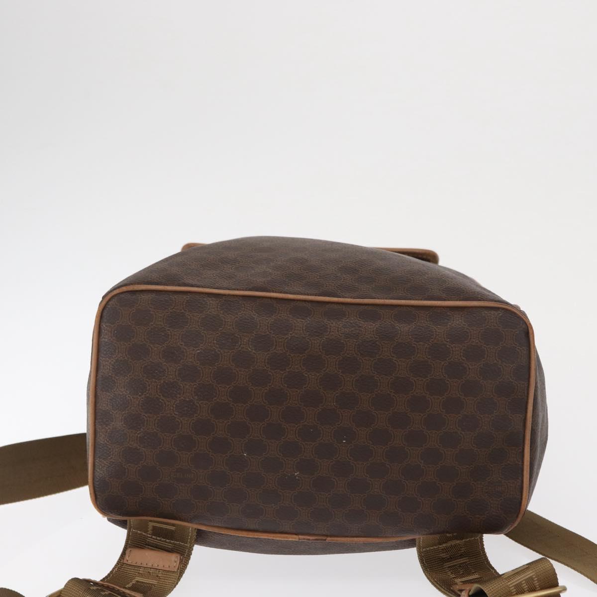 CELINE Macadam Canvas Backpack PVC Leather Brown Gold Auth bs32649