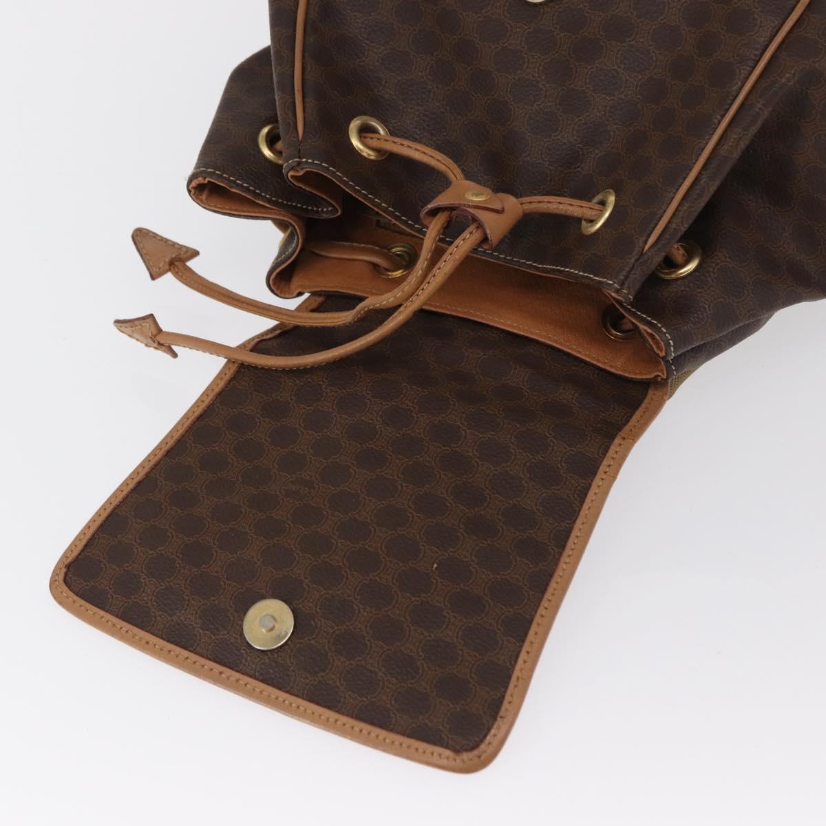 CELINE Macadam Canvas Backpack PVC Leather Brown Gold Auth bs32649