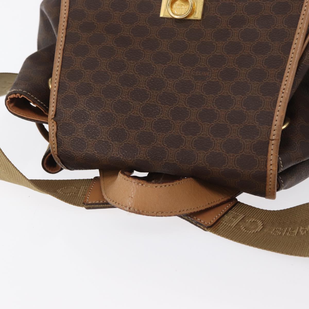 CELINE Macadam Canvas Backpack PVC Leather Brown Gold Auth bs32649
