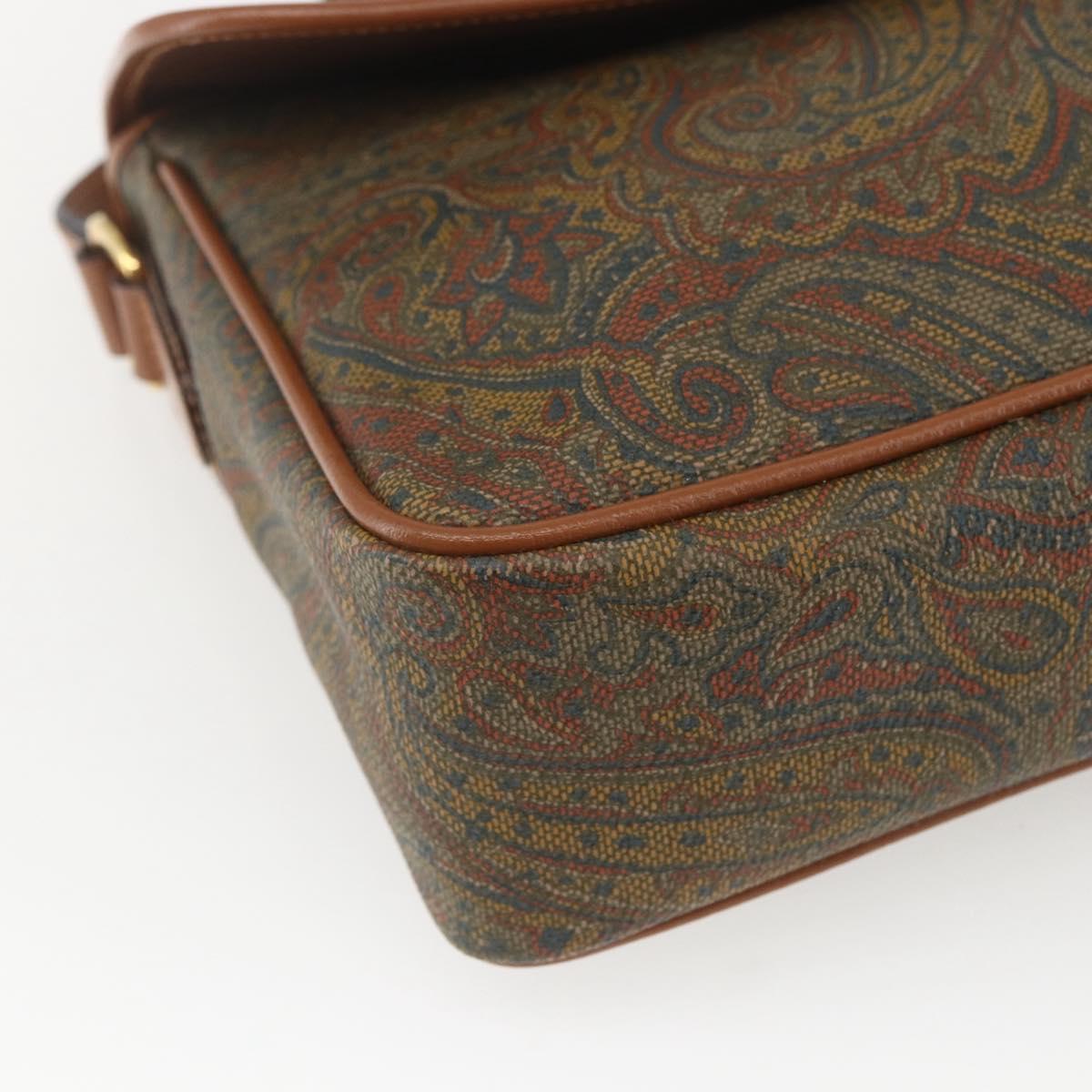 VALENTINO Shoulder Bag PVC Canvas Brown Gold Auth bs32650