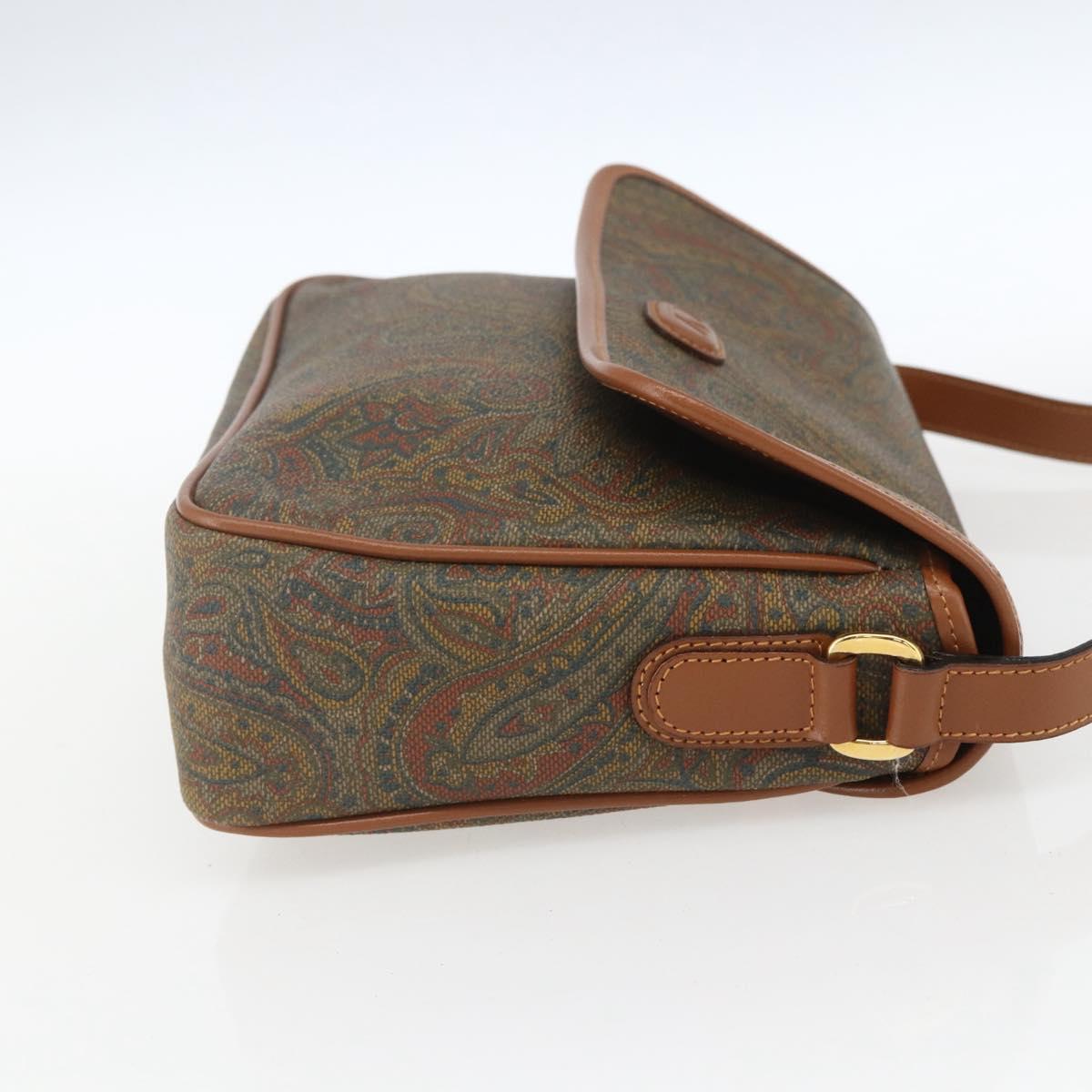 VALENTINO Shoulder Bag PVC Canvas Brown Gold Auth bs32650