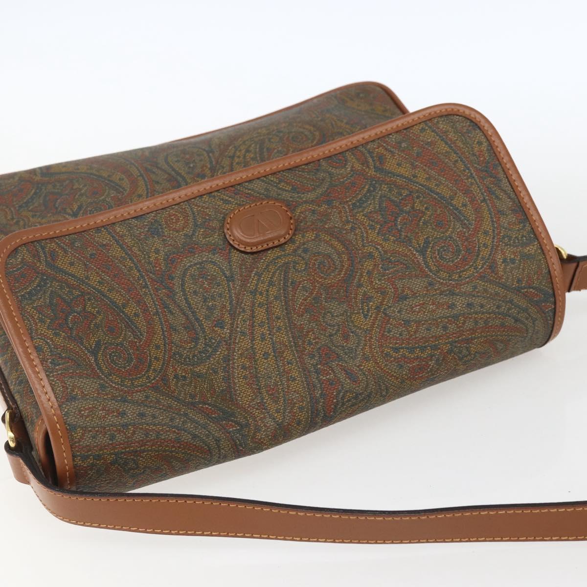 VALENTINO Shoulder Bag PVC Canvas Brown Gold Auth bs32650