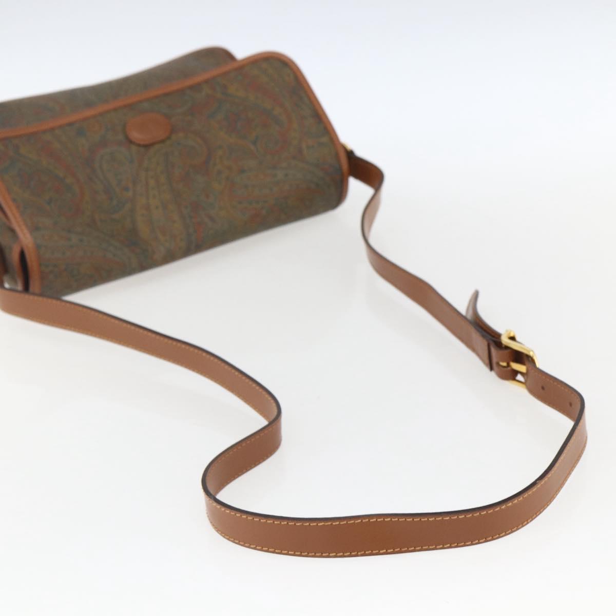 VALENTINO Shoulder Bag PVC Canvas Brown Gold Auth bs32650