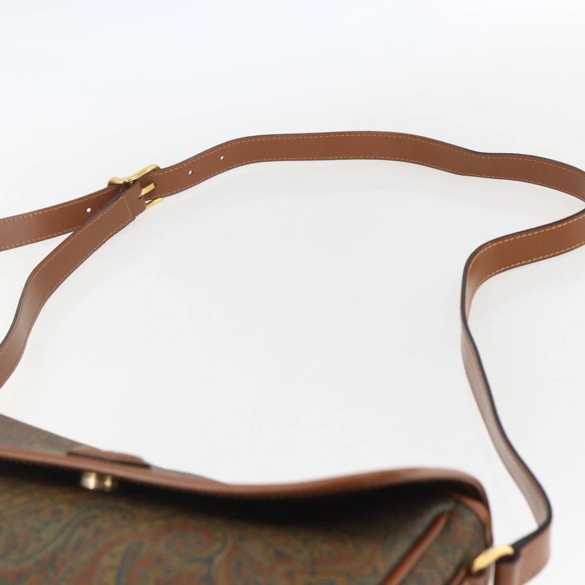 VALENTINO Shoulder Bag PVC Canvas Brown Gold Auth bs32650