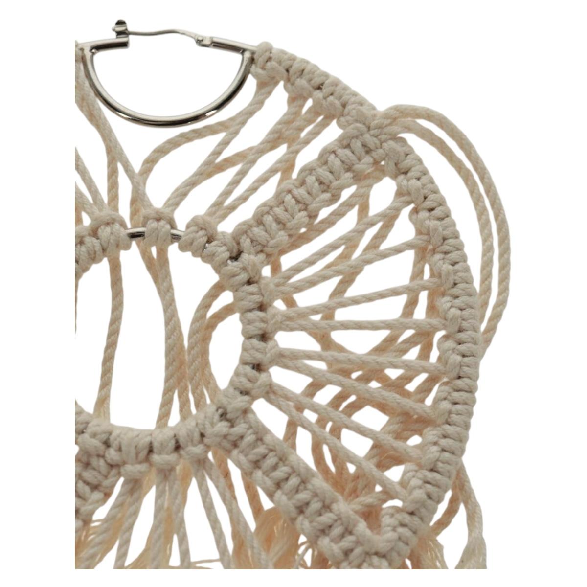 LOEWE Earring Canvas White Silver Auth bs32653V
