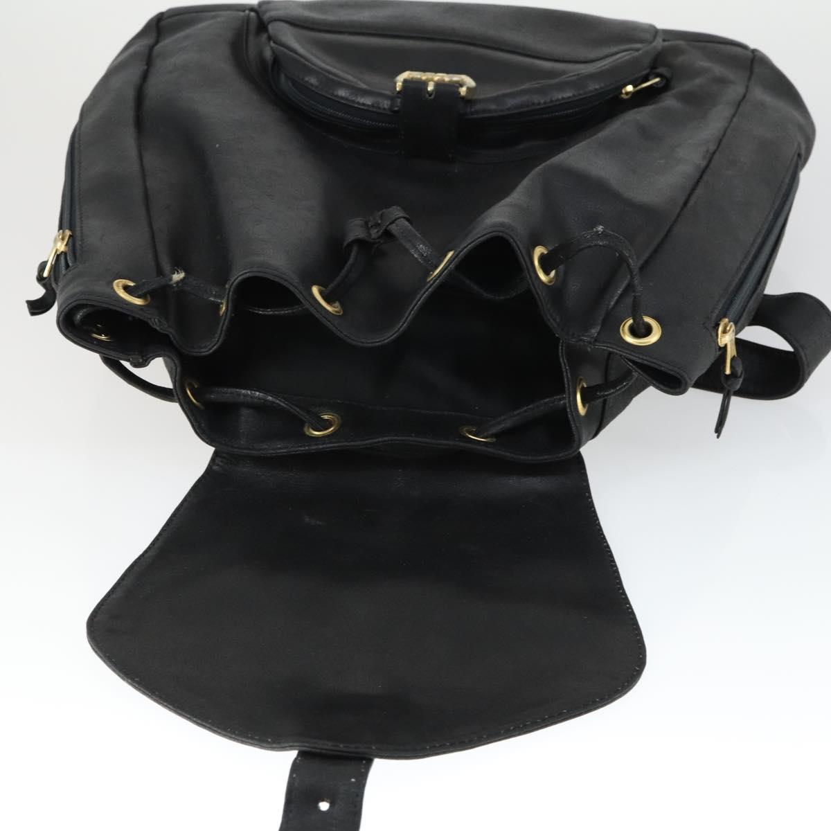 Gianni Versace Backpack Leather Black Gold Auth bs32654