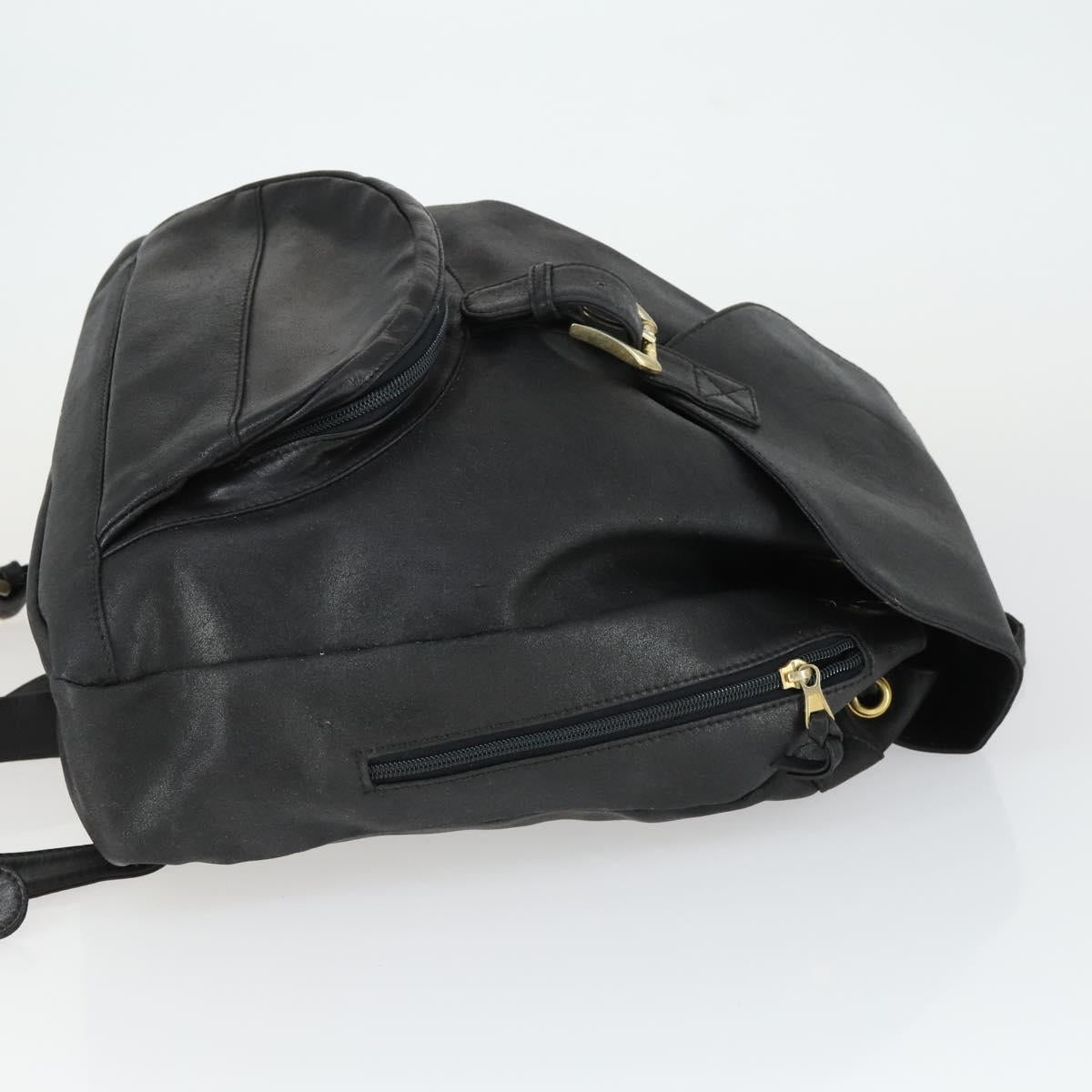 Gianni Versace Backpack Leather Black Gold Auth bs32654